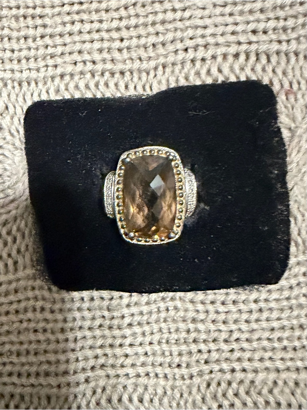 Faux SmokyTopaz -Style Statement Ring in Silver metal